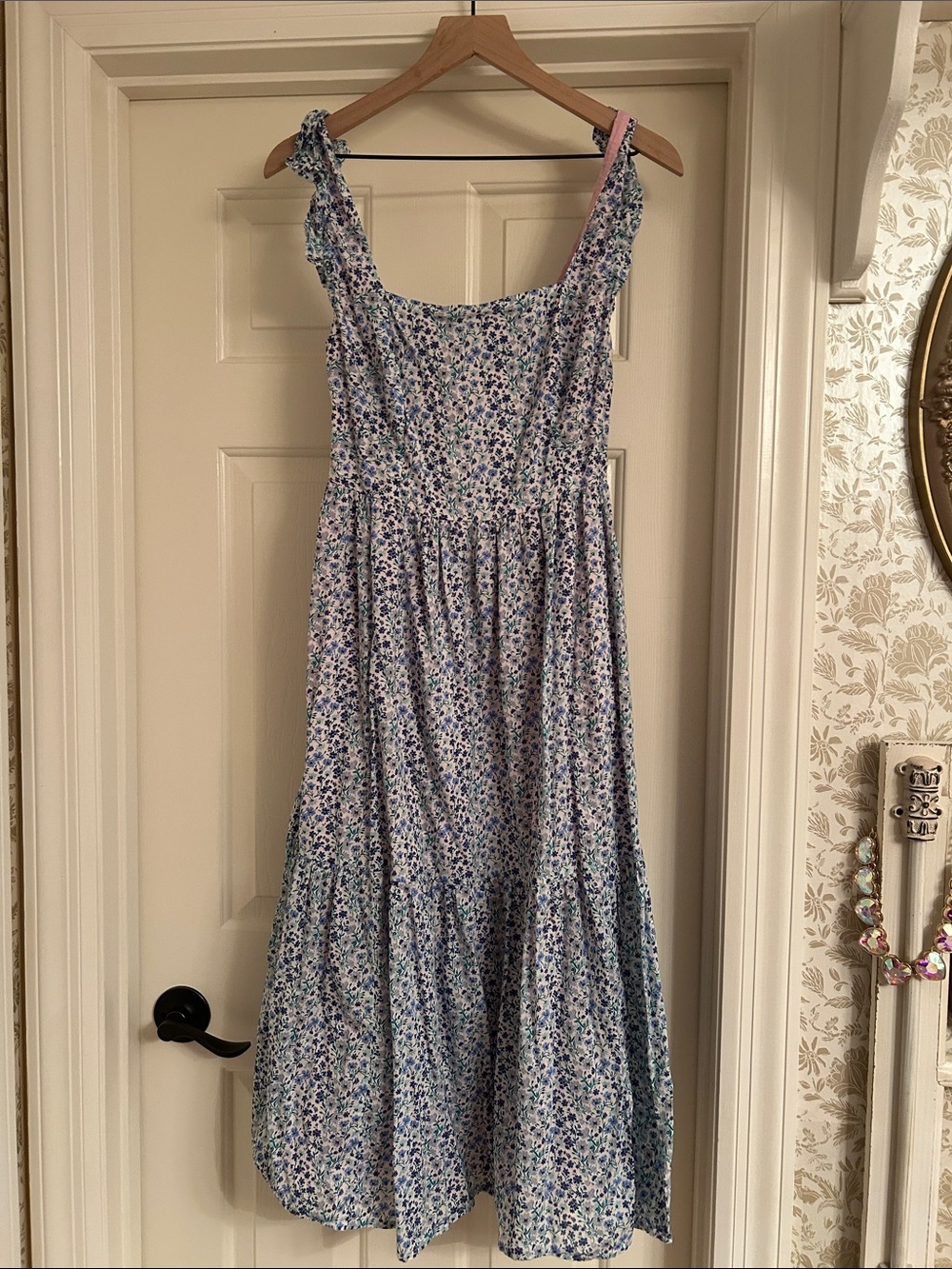 J Crew blue floral open back dress